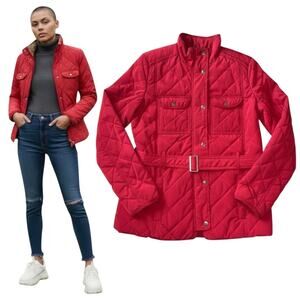 GAP Red Outdoor Lightweight Quilted Belted Barn Jacket Sz Small Pockets Coastal